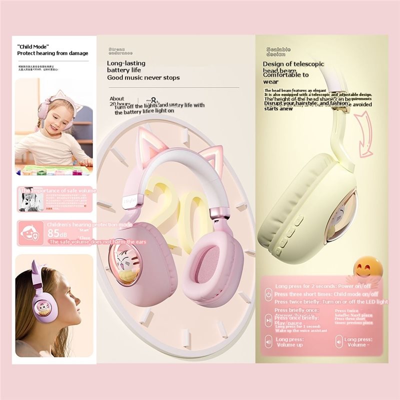 Cuffie wireless pieghevoli con - Cat Ear Bluetooth Headset Led recensione e prezzo